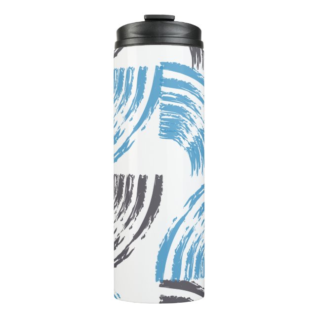 Moderne, coole, trendige, blaue abstrakte Pinselst Thermosbecher (Vorderseite)
