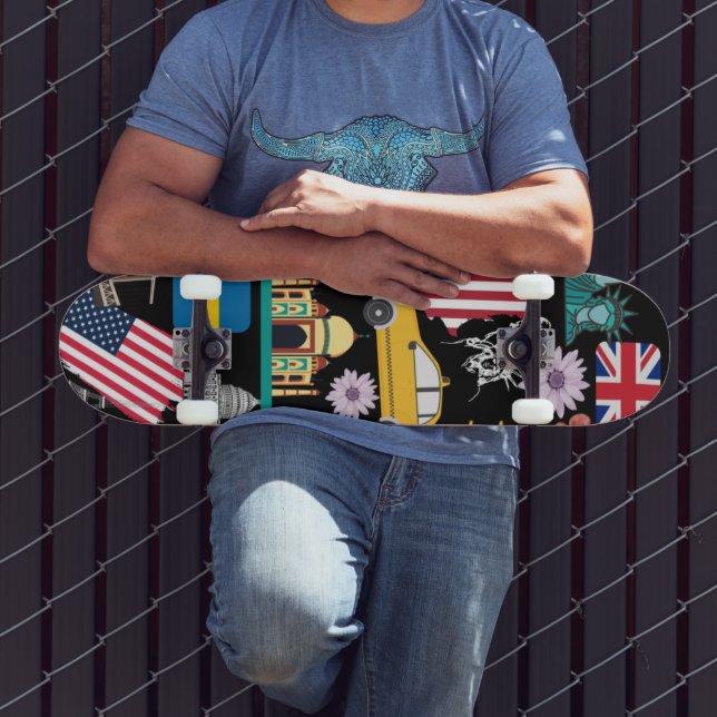 Moderne coole Trendmuster Schwarz und Farbflags Skateboard (Außenbereich 3)