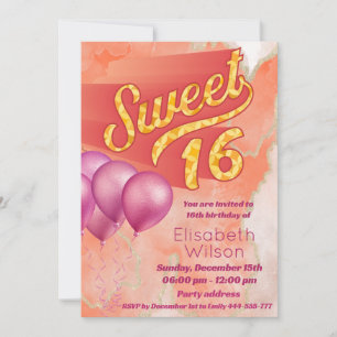 Moderne coole Wasserfarbe Rosa Orange süß 16 Einladung