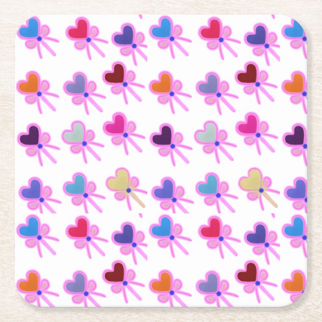 Moderne Coquette Strahlendes Herz Bogen Muster Rechteckiger Pappuntersetzer (Vorderseite)