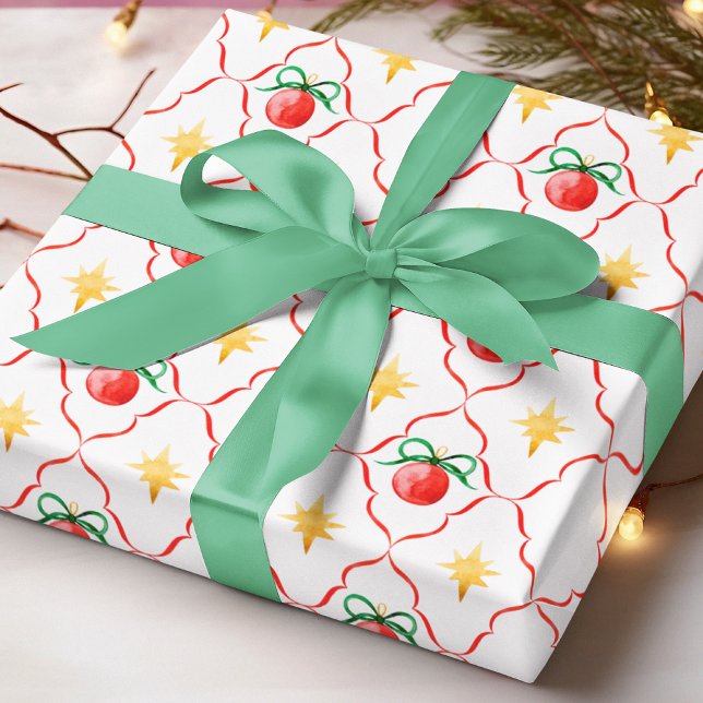 Moderne Coquette-Weihnachtskugel-Sternenmuster Geschenkpapier (Von Creator hochgeladen)
