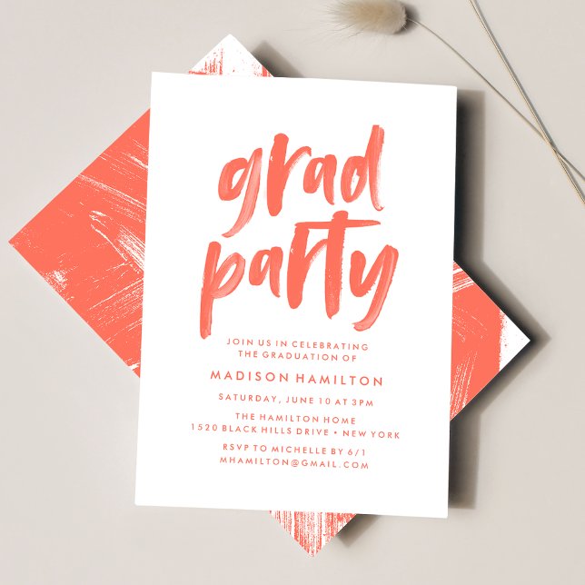 Moderne Coral Brush Script Graduation Party Einladung (Von Creator hochgeladen)