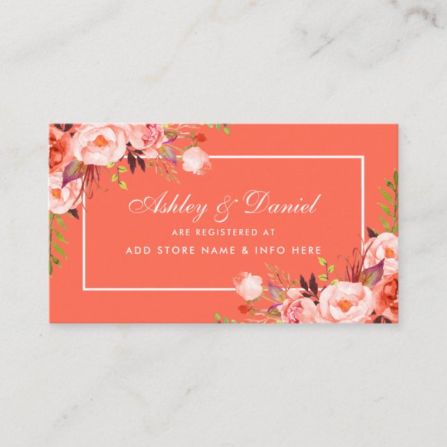 Moderne Coral Floral Wedding Card Begleitkarte (Vorderseite)