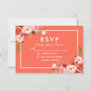 Moderne Coral Floral White UAWG Wedding RSVP Karte