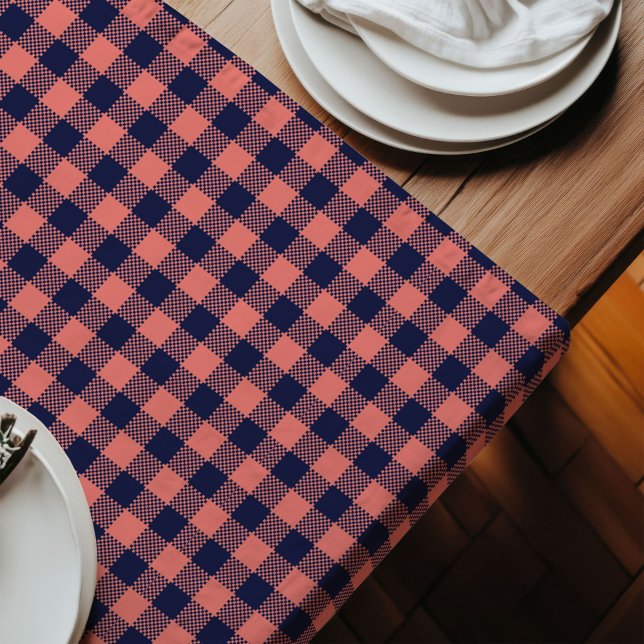 Moderne Coral Navy Tablecloth Trendy Kariert Dinin Großer Tischläufer (Modern Coral Navy Tablecloth Trendy Plaid Dining Style)