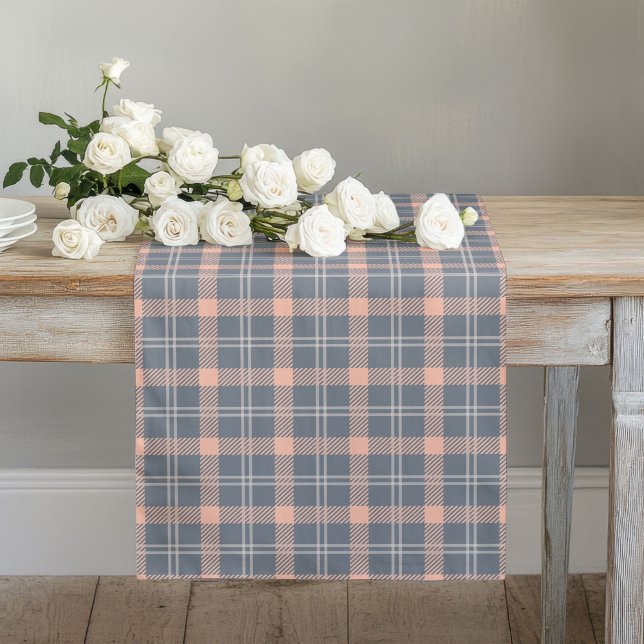 Moderne Coral Peach Kariert Runner Chic Tischtenni Großer Tischläufer (Modern Coral Peach Plaid Runner Chic Table Setting)