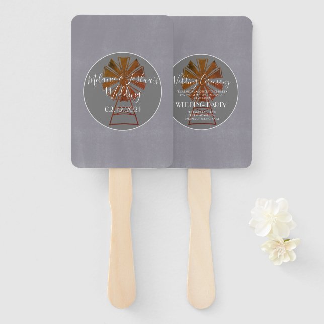 Moderne Country Windmill Gray Stone Barn Wedding Fächer (Vorne und Hinten)