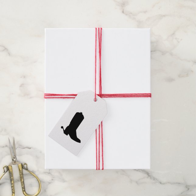 Moderne Cowboy Boot Spurs Silhouette Schwarz-weiß Geschenkanhänger (Mit Garn)