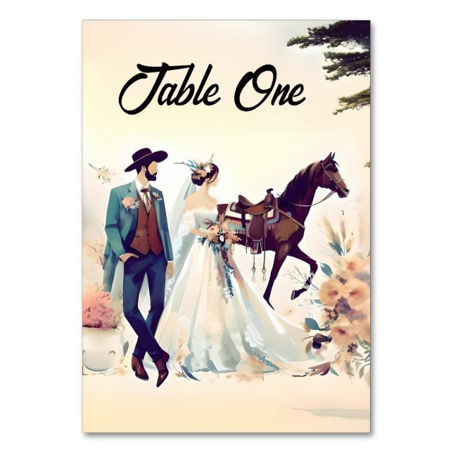 Moderne Cowboy-Braut-Western-Hochzeit Tischnummer (Vorderseite)