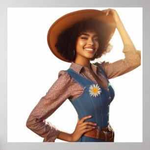 Moderne Cowgirl-Pose mit Cowboyhut-Wandposter Poster