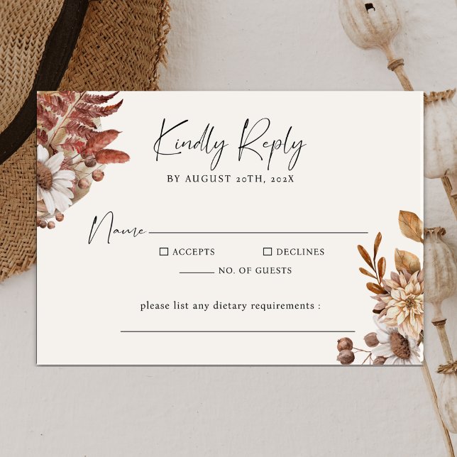 Moderne Cream Boho Minimalistische Script-Hochzeit RSVP Karte (Von Creator hochgeladen)