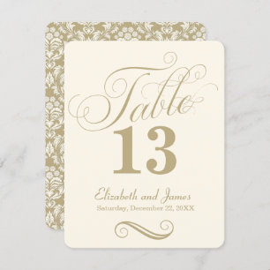 Moderne Cream Gold Script-Hochzeitsskripte-Tischnu Einladung