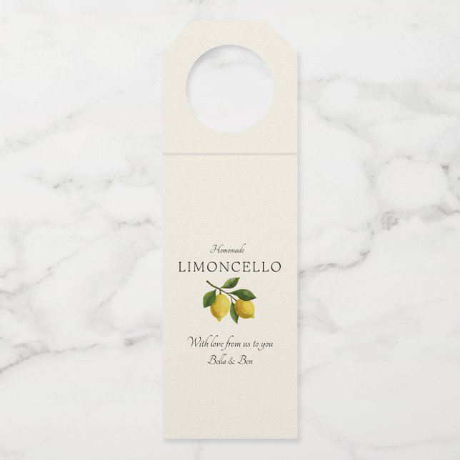 Moderne Cream Yellow Lemon Veranstaltung Wedding L Flaschenanhänger (Vorderseite)
