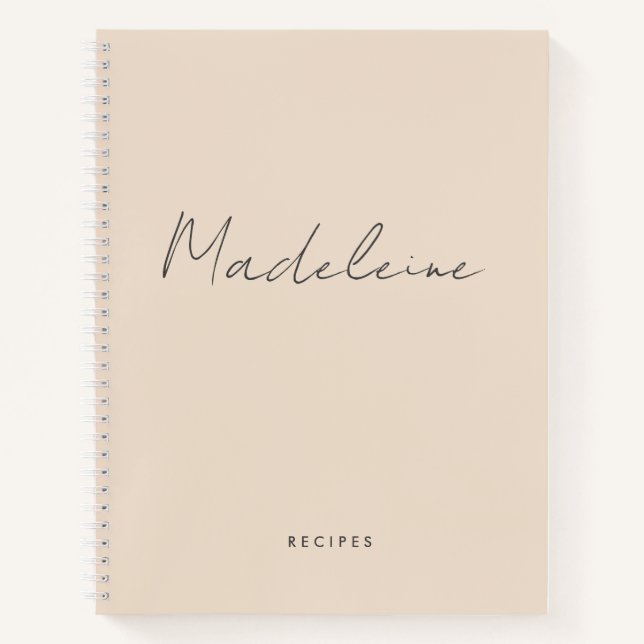 Moderne Creme Beige Kalligraphie Script Rezept Notizbuch (Vorderseite)
