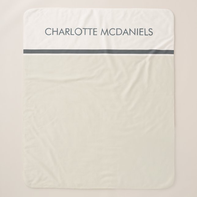 Moderne Creme Einfache Personalisierte Bezeichnung Sherpadecke (Vorderseite)