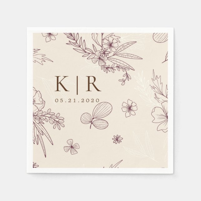 Moderne Creme Floral Wedding Serviette (Vorderseite)