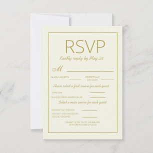 Moderne Creme-Gold-Hochzeits-RSVP-Speisekarte vert RSVP Karte