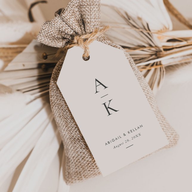 Moderne Creme Gray Monogram Earth Tone Wedding Geschenkanhänger (Von Creator hochgeladen)