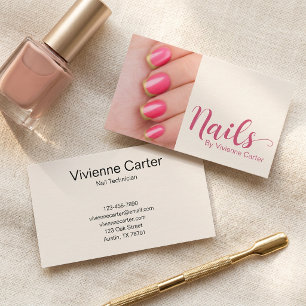Moderne Creme-Pink-Schrift Foto-Nagelkünstler-Salo Visitenkarte