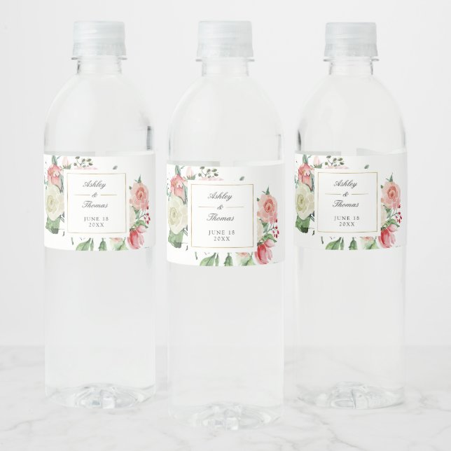 Moderne Creme Rose Blumenwasser Hochzeit (Flaschen)