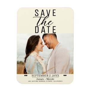 Moderne Creme-Save-the-Date-Hochzeitsfoto Magnet
