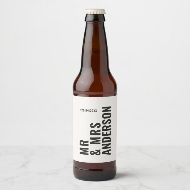 Moderne creme schwarz minimale kühn einfache Hochz Bierflaschenetikett (Vorderseite)