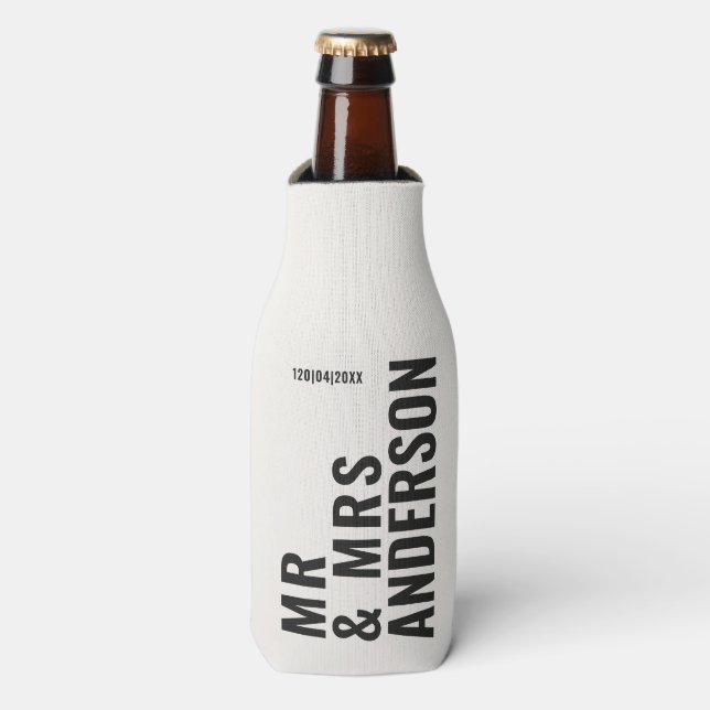 Moderne creme schwarz minimale kühn einfache Hochz Flaschenkühler (Flaschenvorderseite)