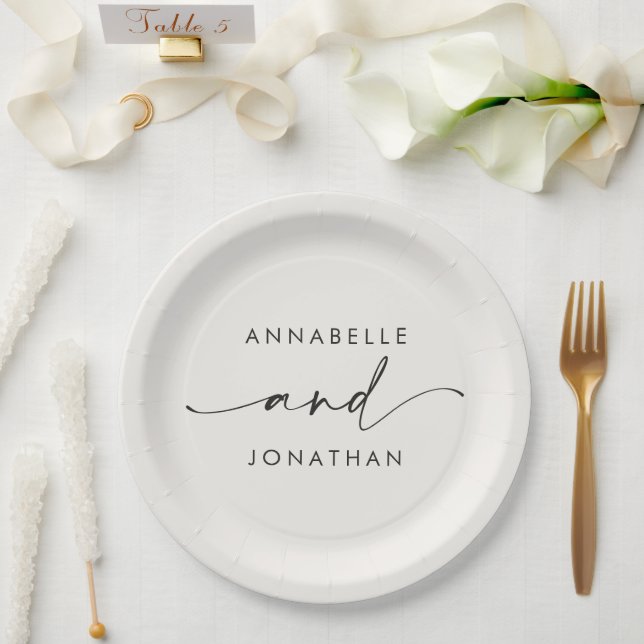 Moderne creme schwarz minimale zeitgenössische Hoc Pappteller (Hochzeit)