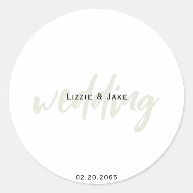 Moderne Creme & White einfache Hochzeit nach Maß Runder Aufkleber (Vorderseite)