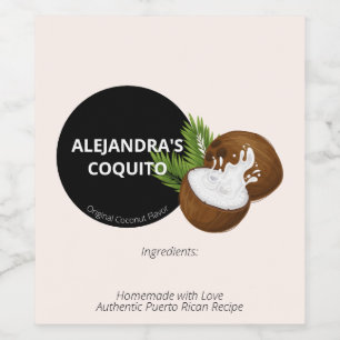 Moderne cremefarbene Kokosnusssplash-Coquito-Flasc Weinetikett