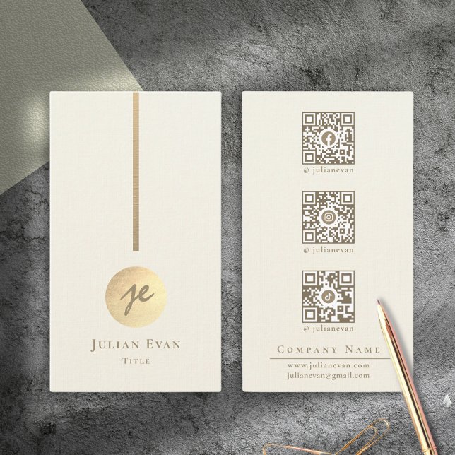 Moderne, cremefarbene, weiße und goldene Mongram-S Visitenkarte (Modern Creamy White & Gold Monogram Social Media)