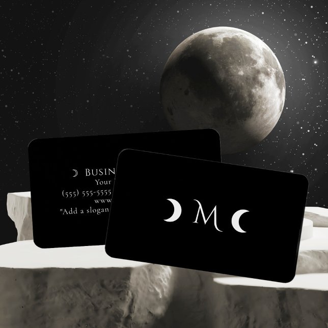 Moderne Crescent Moons Monogram Black Visitenkarte (Von Creator hochgeladen)
