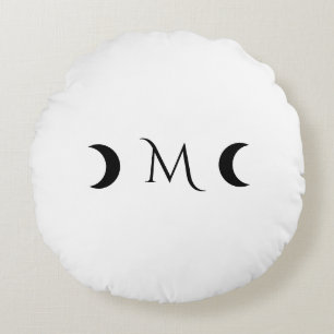 Moderne Crescent Moons weiß und schwarz Monogramm Rundes Kissen