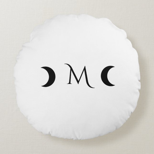 Moderne Crescent Moons weiß und schwarz Monogramm Rundes Kissen (Vorderseite)