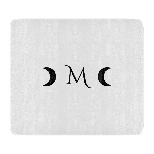 Moderne Crescent Moons weiß und schwarz Monogramm Schneidebrett (Vorderseite)