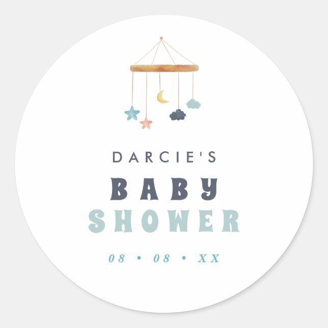 Moderne Crib Mobile Baby Dusche Runder Aufkleber (Vorderseite)