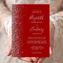 Moderne Crimson Red Silver Glitzer Edge Wedding