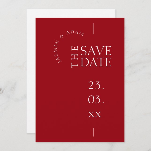 Moderne Crimson Red Simple Typografy Wedding Save The Date (Vorne/Hinten)