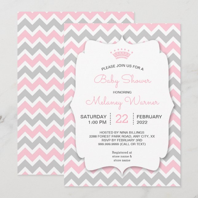 Moderne Crown Girl Baby Shower Einladungen (Vorne/Hinten)
