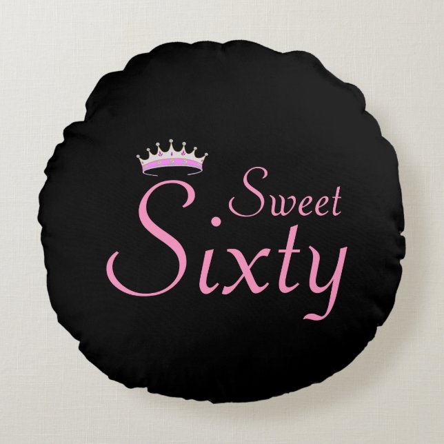 Moderne Crown Sweet Sixty auf schwarz Rundes Kissen (Vorderseite)