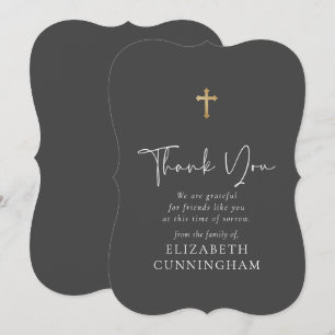 Moderne Curry Script Imitate Gold Cross Memorial Dankeskarte