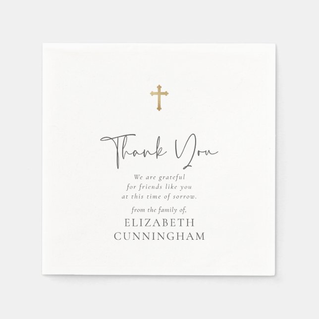 Moderne Curry Script Imitate Gold Cross Memorial Serviette (Vorderseite)