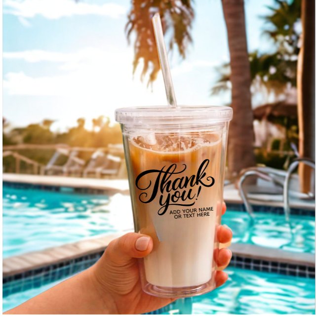 Moderne Custom Danke Text Black & White Classic Acryltrinkbecher (Modern Custom thank you and text acraylic tumbler)