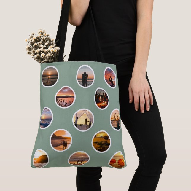 Moderne Custom Foto Collage Polka Dot Tote Beutel Tasche (Von Nahem)