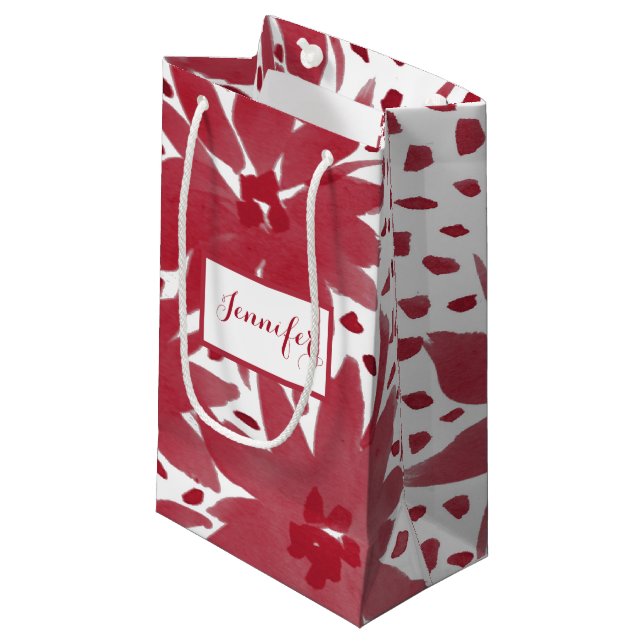 Moderne CustomFloral Design Ruby Red Gift Bag Kleine Geschenktüte (Vorderseite Schrägansicht)