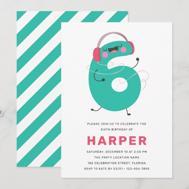 Moderne Cute Fun Kids 6e Anniversaire Invitation (Devant / Derrière)
