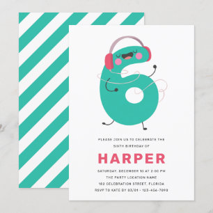 Moderne Cute Fun Kids 6e Anniversaire Invitation