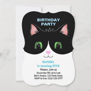 Moderne Cute Tuxedo Chat Garçon Invitation Anniver