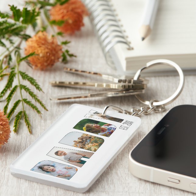 Moderne Daddy 5 Foto Typografie des Vaters Schlüsselanhänger (Vorderseite rechts)