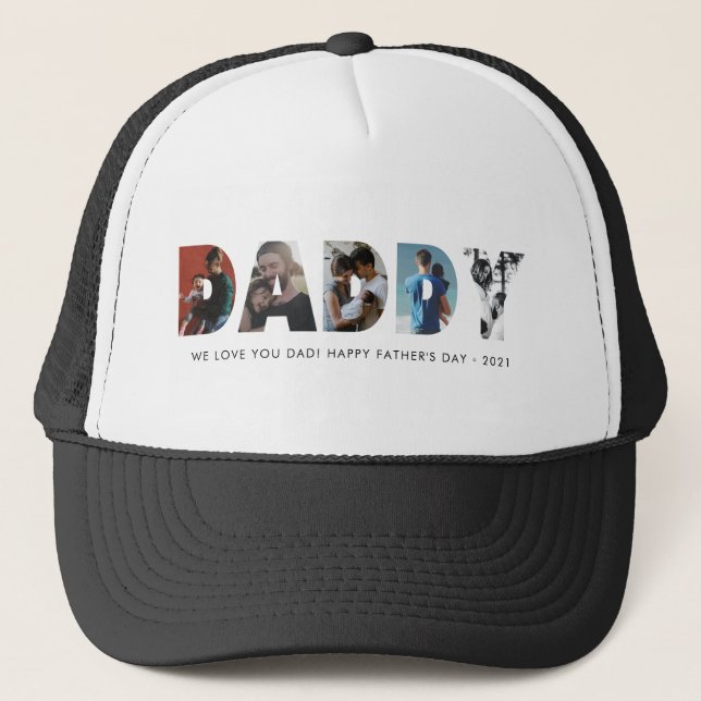 Moderne DADDY Chic FotoCollage Happy Vatertag Truckerkappe (Vorderseite)